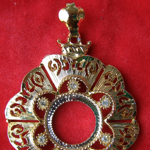 Vintage Art Deco CENTRAL Pendant w/Gemstones Gold - Picture 2 of 8